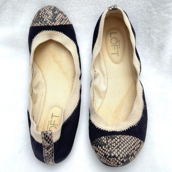 Ann Taylor Loft Suede Snake Skin Print Ballerina Flats Wendy 6,5 - Picture 5 of 7